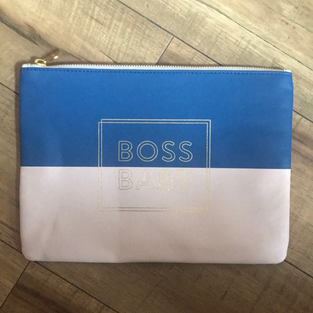 Pastel Boss Babe pouch. New with tags. Blu/pnk/gld